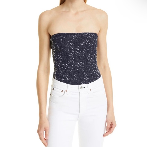NEW RAG & BONE BLUE STRAPLESS SMOCKED BODYSUIT - Picture 11 of 12